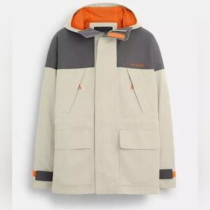 Coach Color Block Functional medium Weight Jacket Mens Khaki and Orange Size XXL